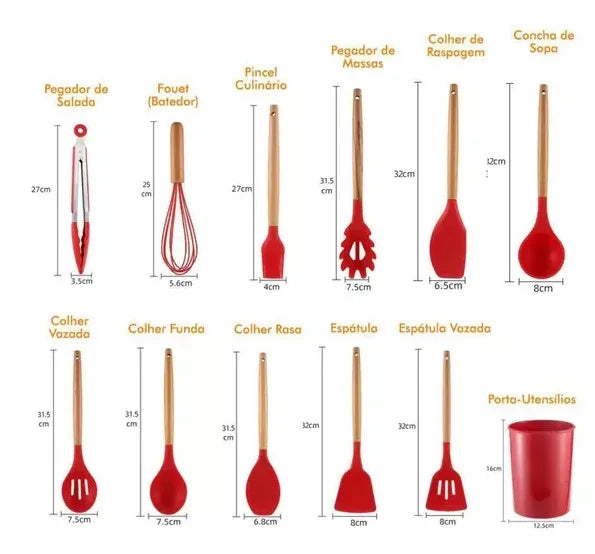 Kit de Utensílios de Silicone para Cozinha de 12 peças – Completo, Seguro e Perfeito para o Dia a Dia