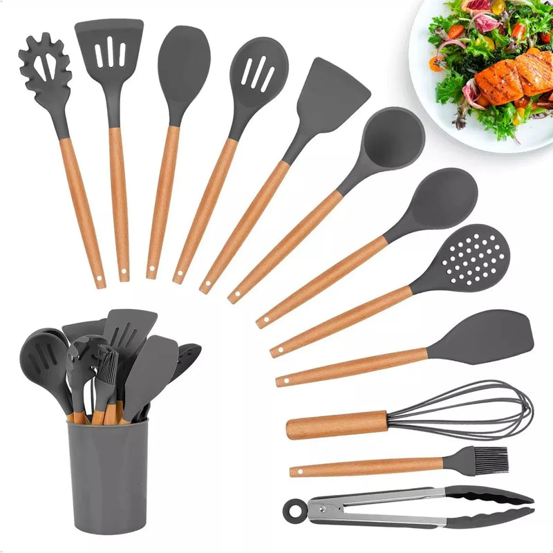 Kit de Utensílios de Silicone para Cozinha de 12 peças – Completo, Seguro e Perfeito para o Dia a Dia