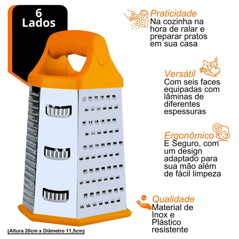 Ralador Manual Multifuncional de Inox 6 em 1 – O Aliado Perfeito para Sua Cozinha