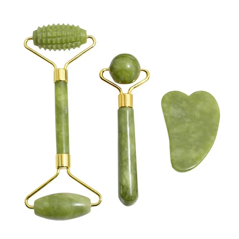 Rolo de Jade Natural e Ferramenta Gua Sha – Cuide da Sua Pele com Elegância e Eficácia